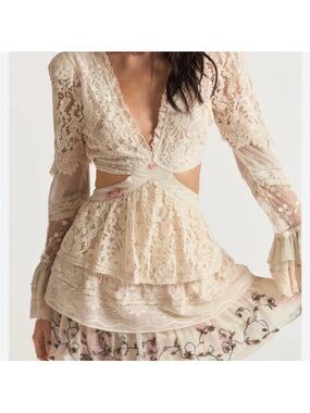 LoveShackFancy KARINE CUT OUT Ruffle Embellished Lace MINI Dress